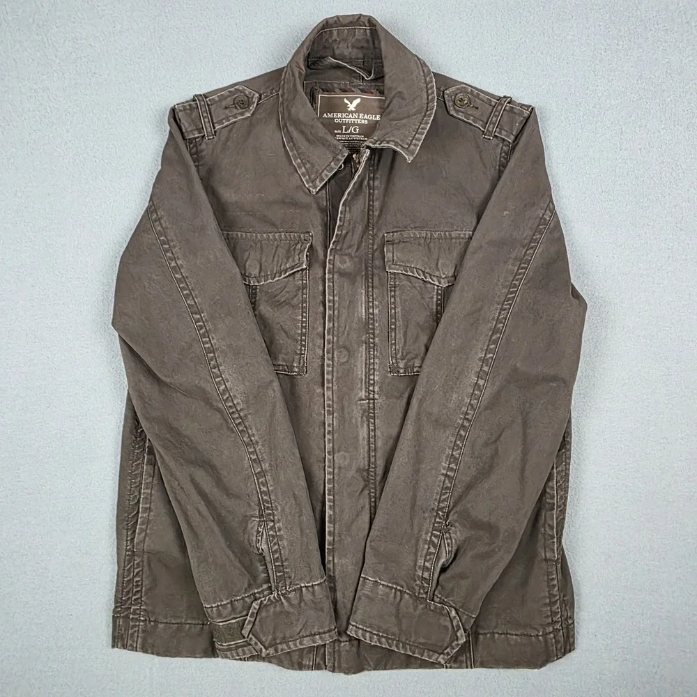 Vintage American Eagle Jacket Mens Large Brown Canvas Military Preppy Coat